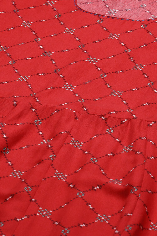 Red Viscose Kalidar Kurta image number 1